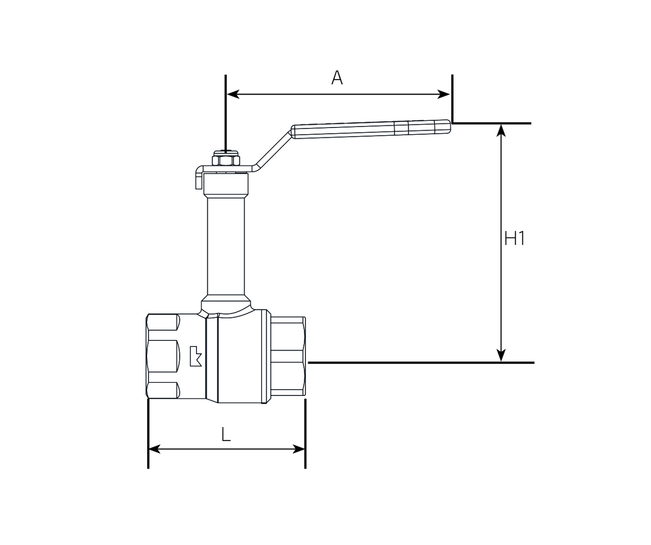 Suora palloventtiili 1 1/2" sk korkea kahva